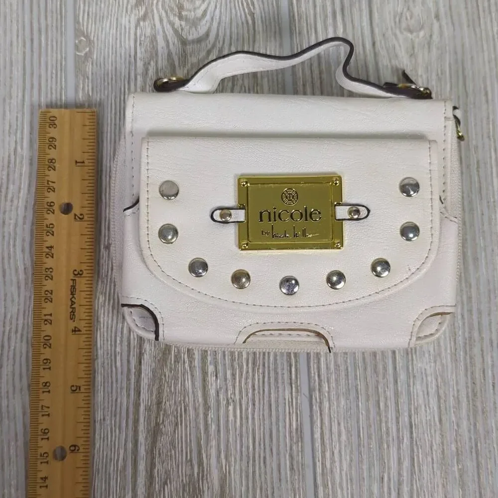 Nicole Miller Faux White Leather Crossbody Bag Purse Multipurpose Studded